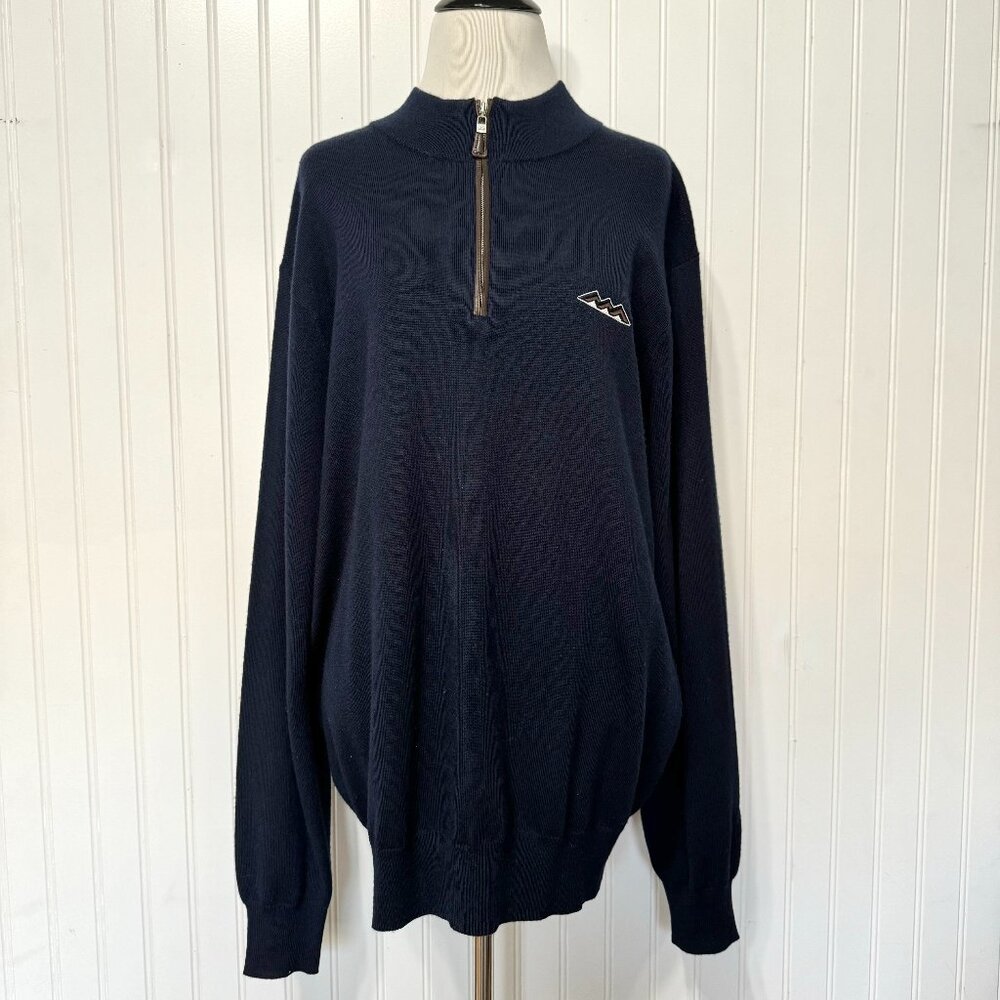 Peter Millar Navy Crown Soft 1/4 Zip Sweater Merino Wool and Silk Blend Men's L